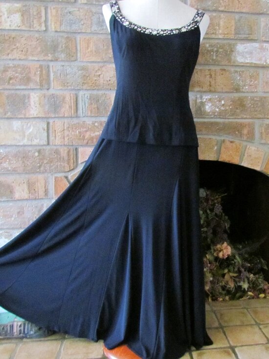 Alex Evenings Dresses & Skirts - NAVY BLUE FORMAL MAXI, 12, ALEX EVENINGS, BLING STRAPS, FLARED GALA BALL GOWN